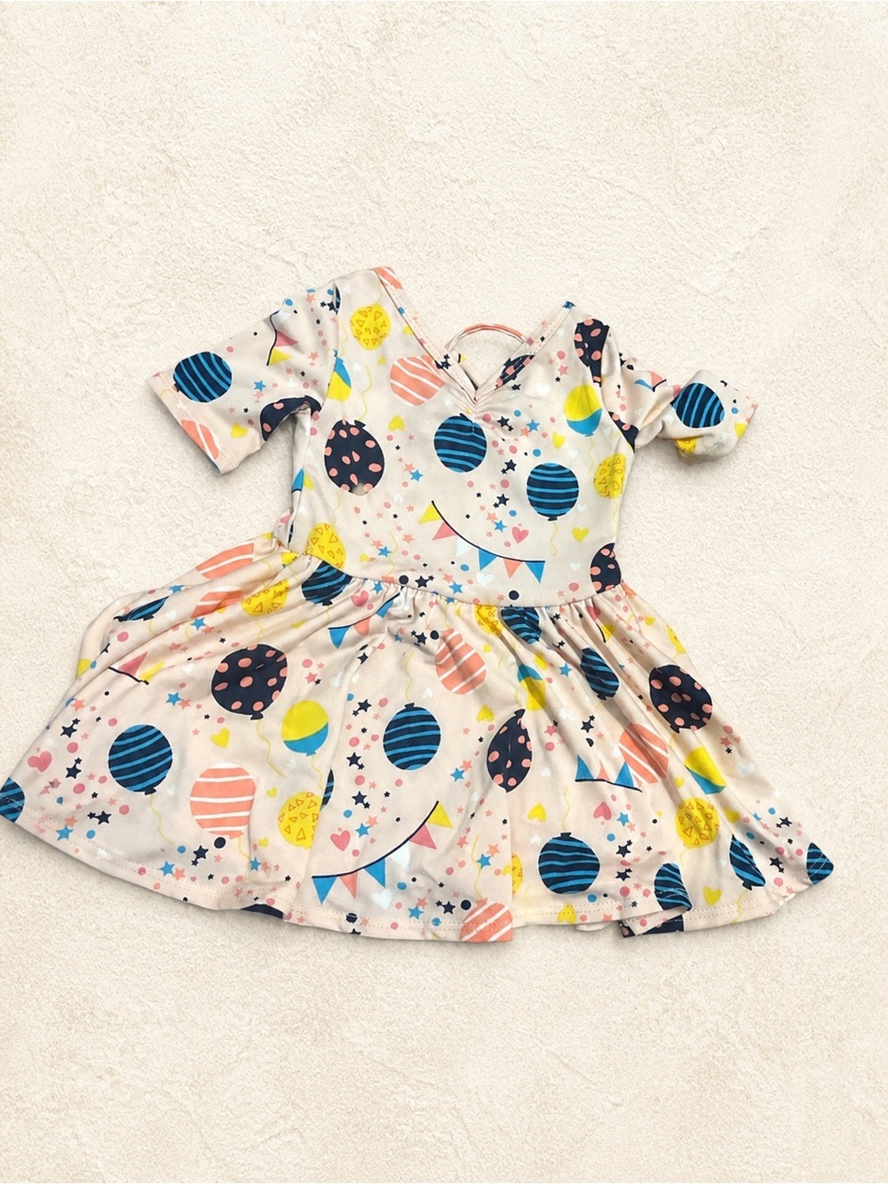 DotDotSmile -Cream Balloon-Print Girls' Party Dress - Unbranded